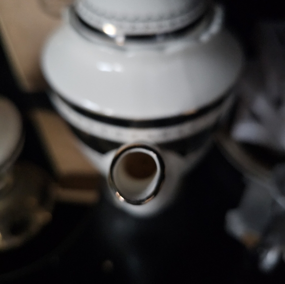 NIB Angioletti Designs Black Gold Scallop Porcelain 3-Pc Tea Set Teapot Sugar - Picture 5 of 14